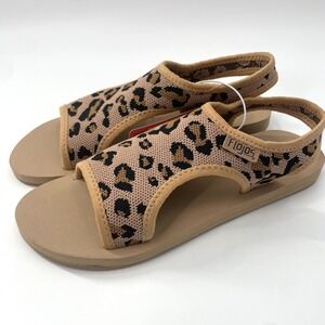 Flojos Women's Flyknit tan Sandals with Leopard Pique Stretch Slides 8 NWT